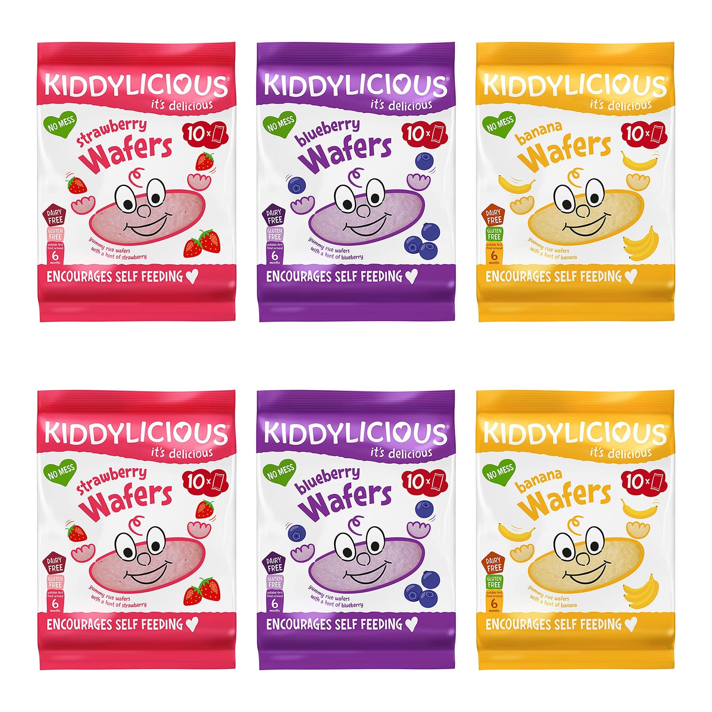 Kiddylicious Blueberry, Banana, Strawberry Wafers Gluten & Dairy Free Kids Snacks Mixed Variety Pack 3 x 20 Twin Packs
