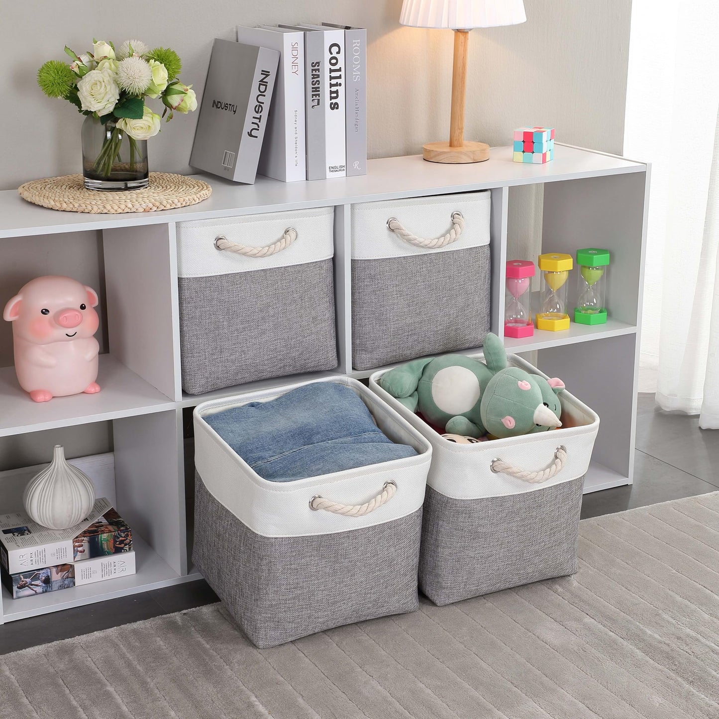 Mangata 25x25x25cm Cube Storage Boxes 3Pcs Gray White Foldable Baskets