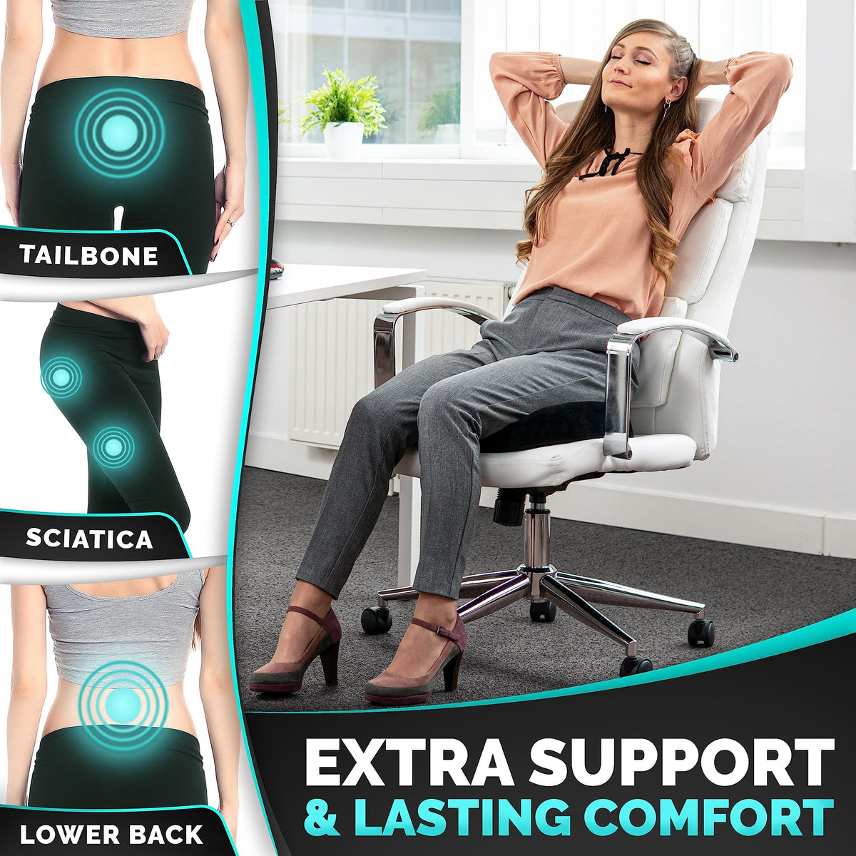 iamcomfi Coccyx Cushion - Firm Hardness - Seat Cushion for Office Chair Desk & Car, Driving - Premium Heat Sensitive & Durable Memory Foam Sitting