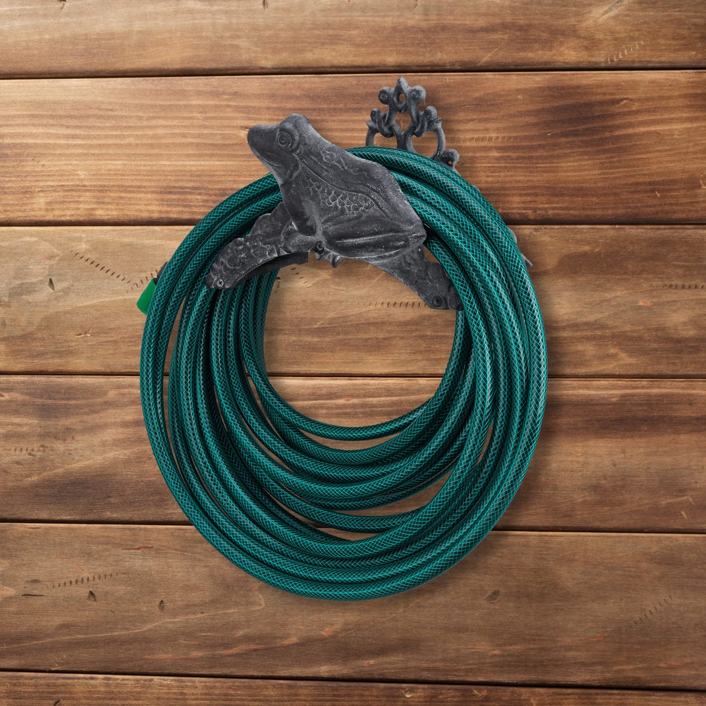 Relaxdays Garden Hose Holder, Cast Iron, Frog, Nostalgic Hose Reel, Wall-Mounted, HxWxD: 19 x 27 x 17 cm, Grey