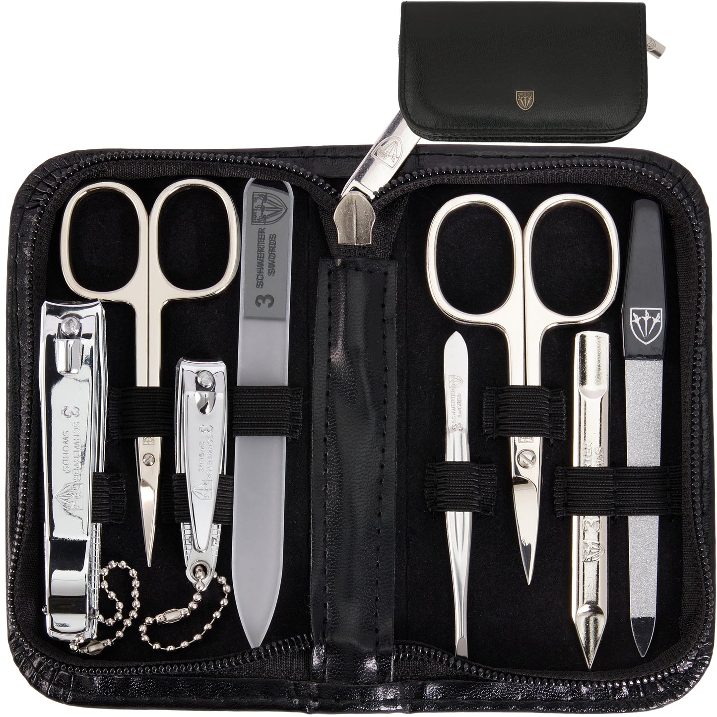 3 Swords Germany - Brand Quality 8 Piece Manicure Pedicure Grooming kit Set for Daily nailcare Synthetic Leather case Black in Gift Box - Made by 3