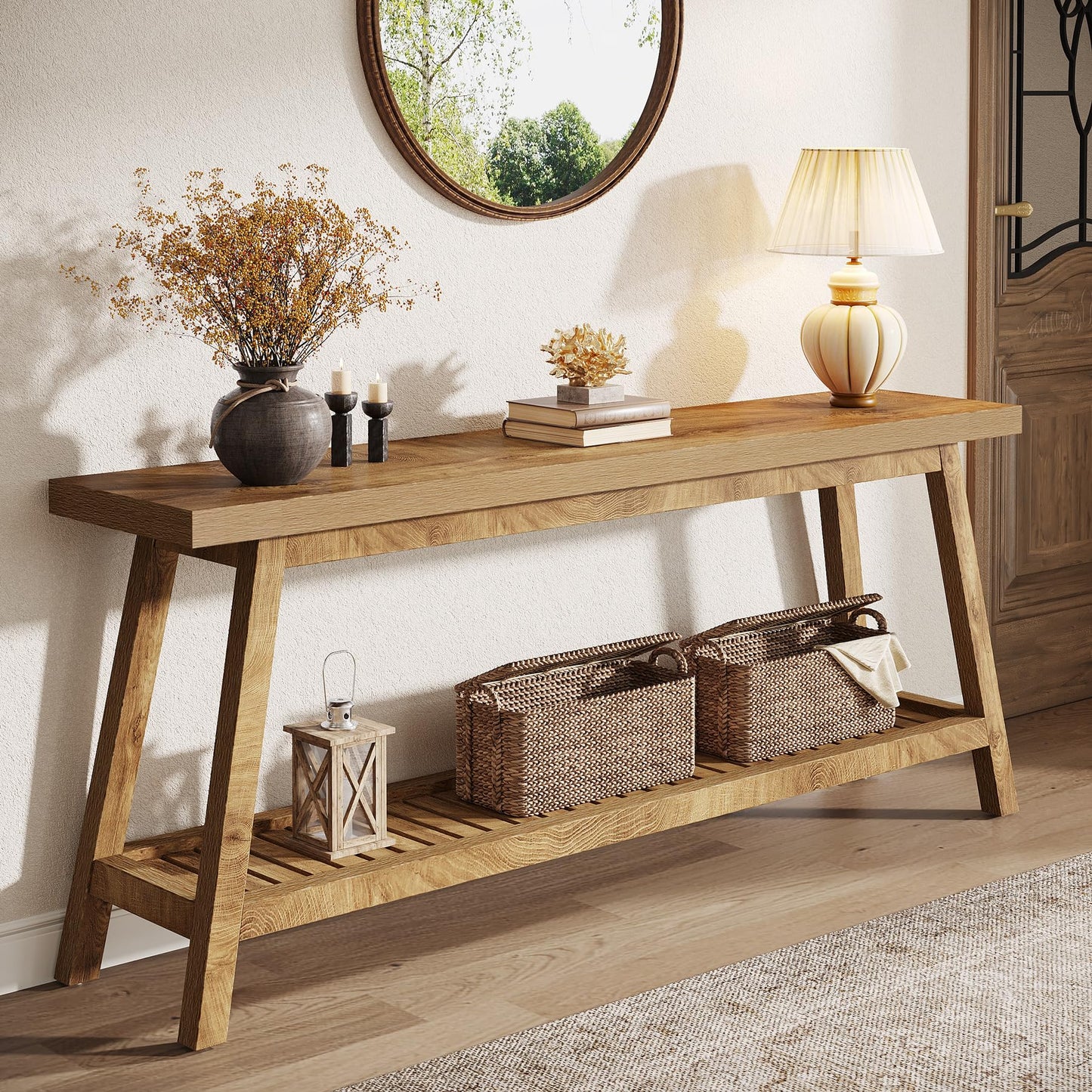 Tribesigns Console Table for Hallway Slim, 180cm Extra Long Enrtyway table with Storage Farmhouse 2-tier Wooden Sofa Meuble for Living Room