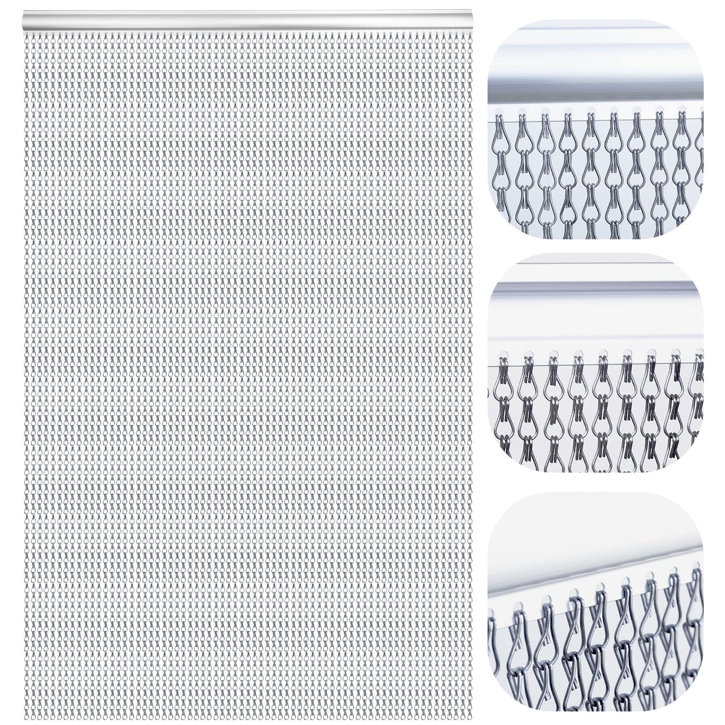 LYMMIYTC 90 x 210cm Gery Aluminium Chain Curtain Door Fly Screens Silver Metal Fly Curtain Insect Blinds Pest Control