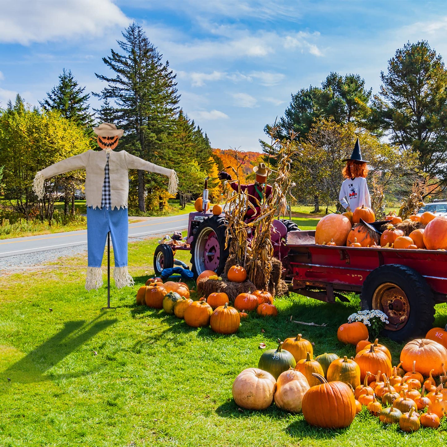 LarpGears Halloween 7.5 Feet Height Pumpkin Scary Scarecrow Ghost Decorations for Outdoor with Metal Stand Scarecrow Ghost Decor Flying Halloween