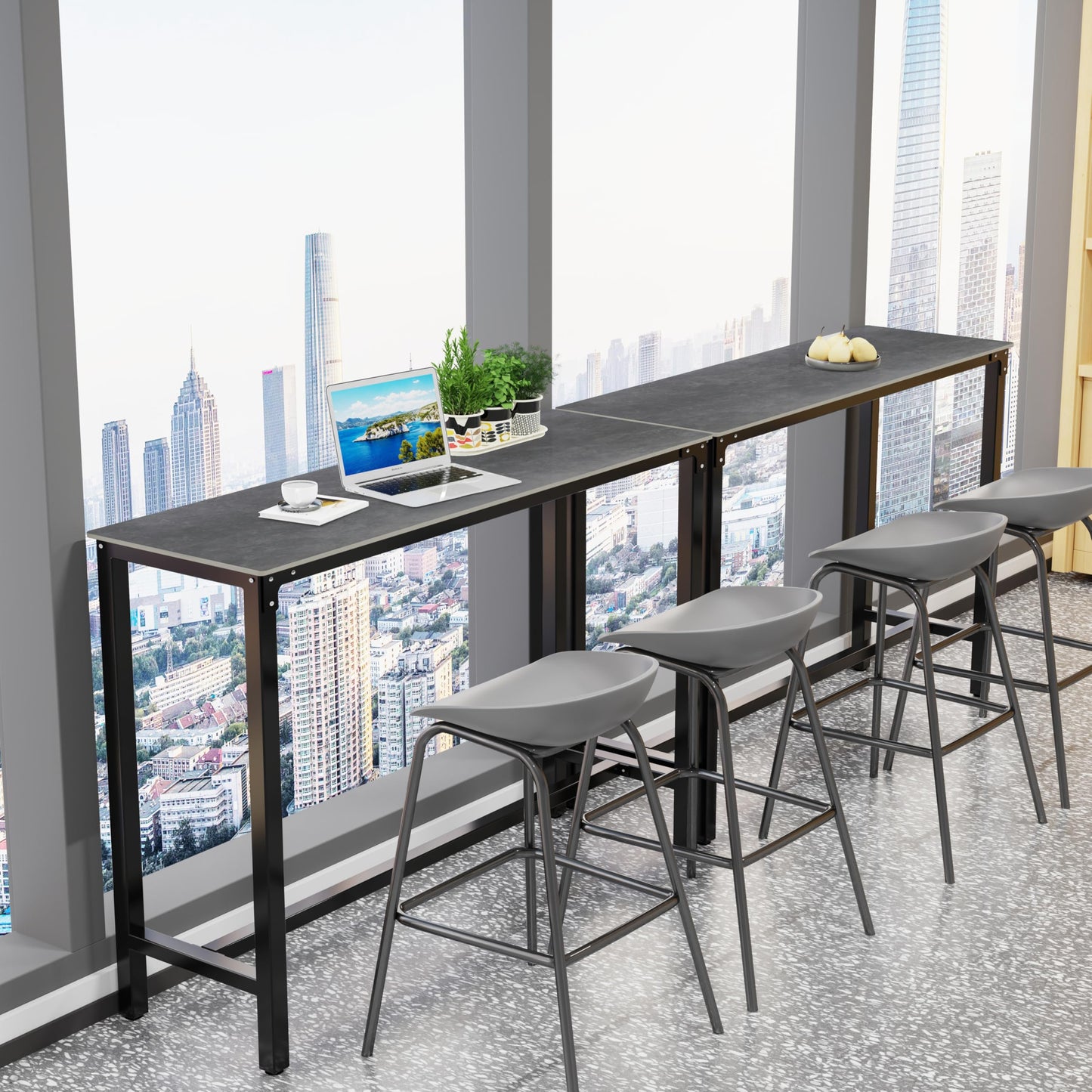FATIVO 120cm Rectangular Bar Table Sintered Stone Marble Top, 105cm Height