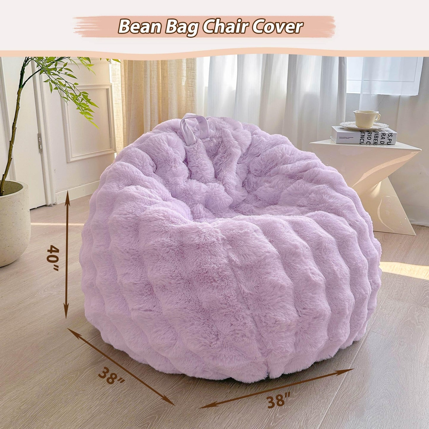 LIFEREVO 3FT Fluffy Faux Rabbit Fur Bean Bag Cover, No Filler, Lavender