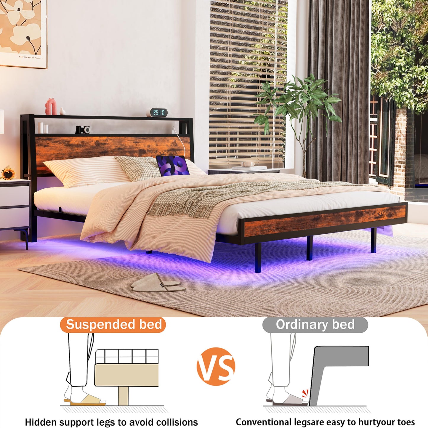JELUTE Floating Bed Frame King Size, Black