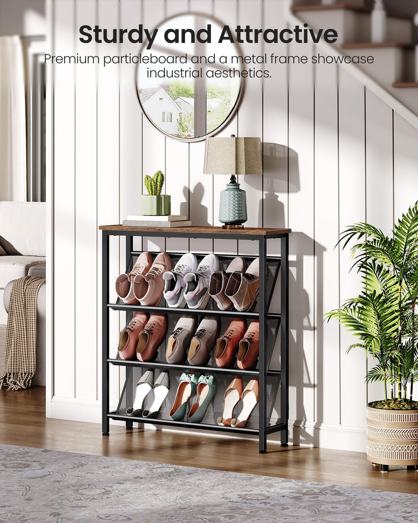 CHOEZON Narrow Shoe Rack, 4-Tier Slanted Shoe Storage Shelf, Shoe Rack for Entryway with Adjustable Feet