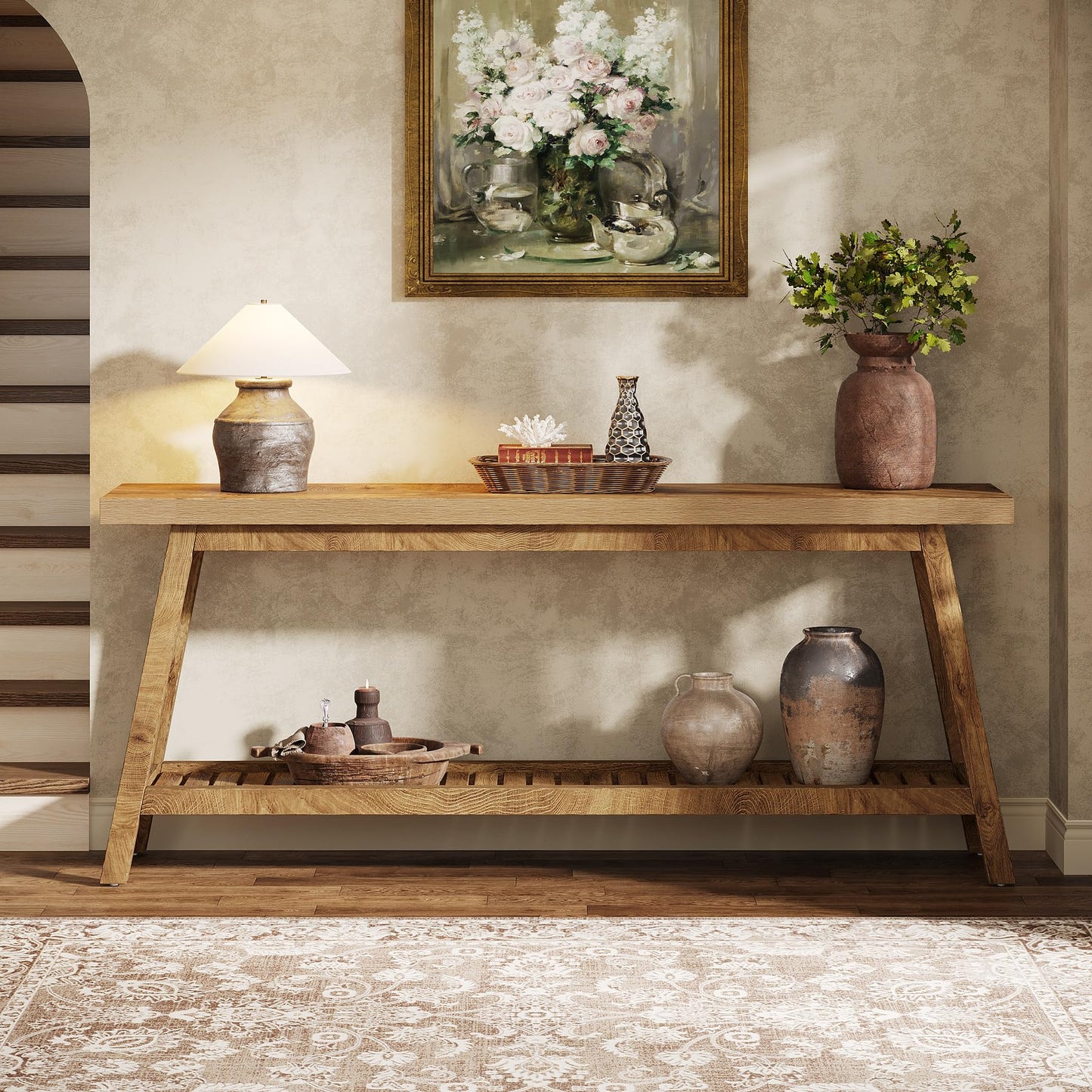 Tribesigns Console Table for Hallway Slim, 180cm Extra Long Enrtyway table with Storage Farmhouse 2-tier Wooden Sofa Meuble for Living Room