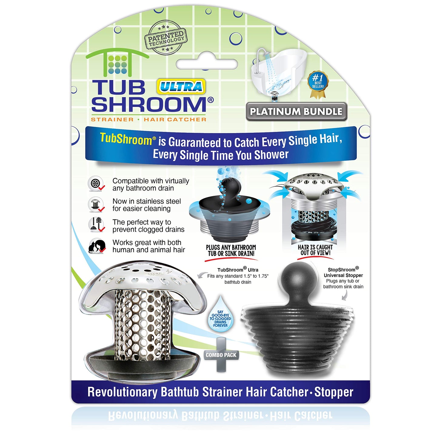TubShroom Bathtub Hair Catcher Drain Protector Silicone Stainless Steel Standard