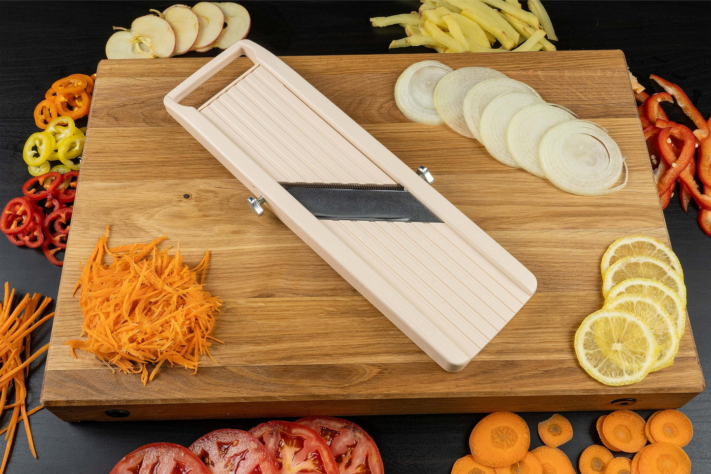 Benriner BN-1 Japanese Handheld Mandolin Slicer with Three Interchangeable Stainless-Steel Blades-Ivory, Vegetable Fruit Cutter Peeler, Stainless