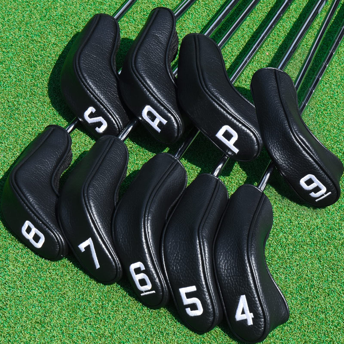 Big Teeth Golf Hybrid Iron Head Covers Right&left handed clubs Headcovers 9Pcs (4-9,P,A,S) Long Neck fit for Cleveland Launcher Set,Cobra