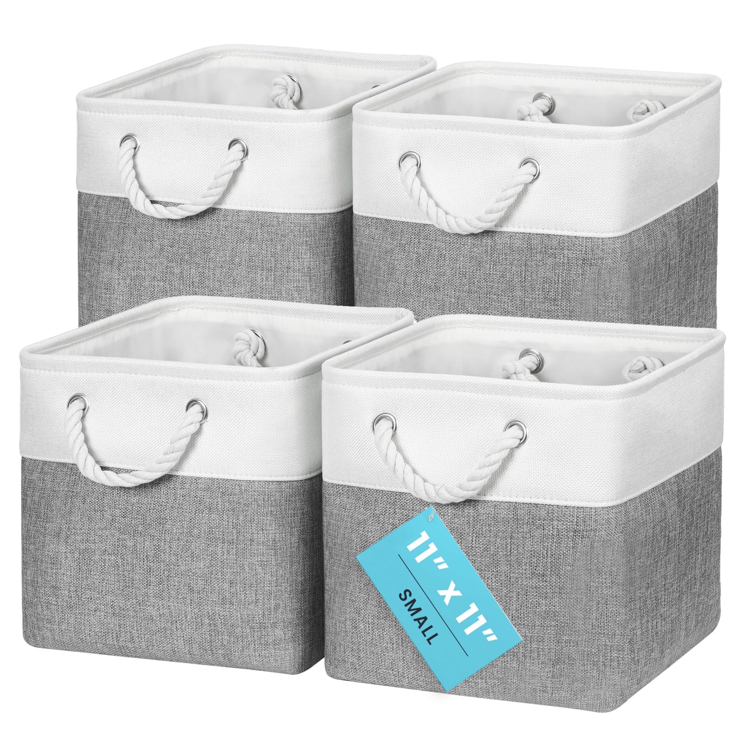OrganiHaus Fabric Storage Boxes, Set of 4 Foldable 28x28 Cube Organiser Bins with Rope Handles for Shelves, Nursery & Closet