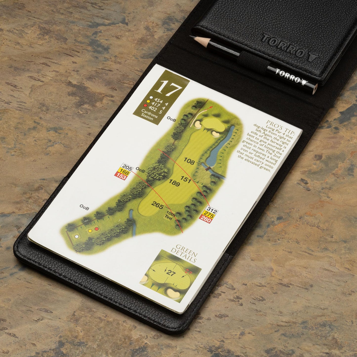 TORRO Golf Scorecard and Yardage Book Holder ? Genuine Leather Golf Score Card and Yardage Wallet with Pencil Loop (Black)