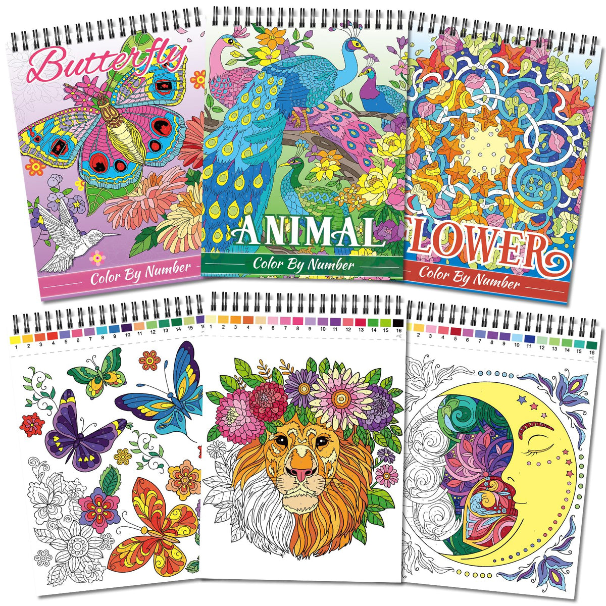 Kalysky 3 Pack Colour by Number Colouring Books for Adults, 60 Designs Adults Colouring Books Include Themes of Butterfly Flowers Animals, A4