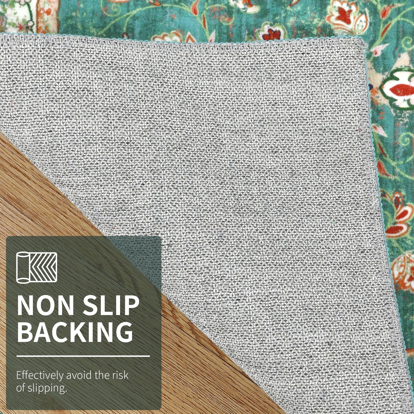 Enyhom Hallway Runner Rug, Green 80 x 200cm Non Slip Entrance Carpet Runner Long Vintage Floral Laundry Room Runner Area Rug Washable Kitchen Floor
