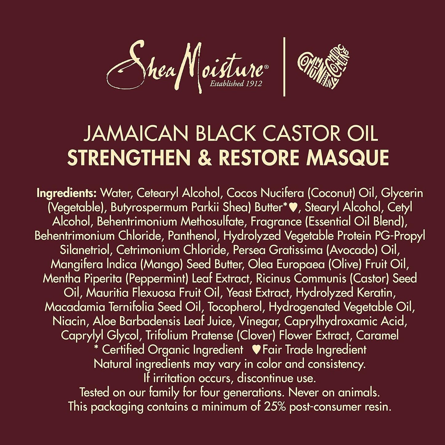 Shea Moisture Jamaican Black Castor Oil Strengthen & Restore Treatment Masque 12 oz / 355 ml - For Damaged, Brittle & Chemically Processed Hair
