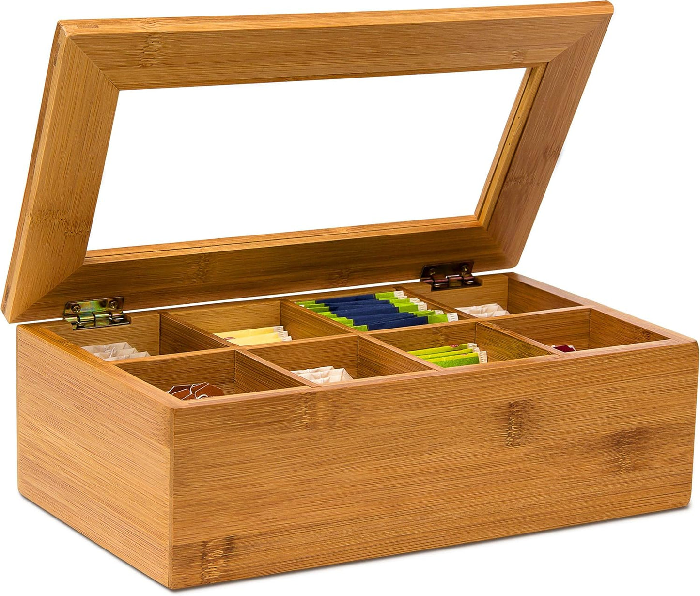 Relaxdays Bamboo Tea Box, 8 Compartments, New but lid has scratches, no original packaging