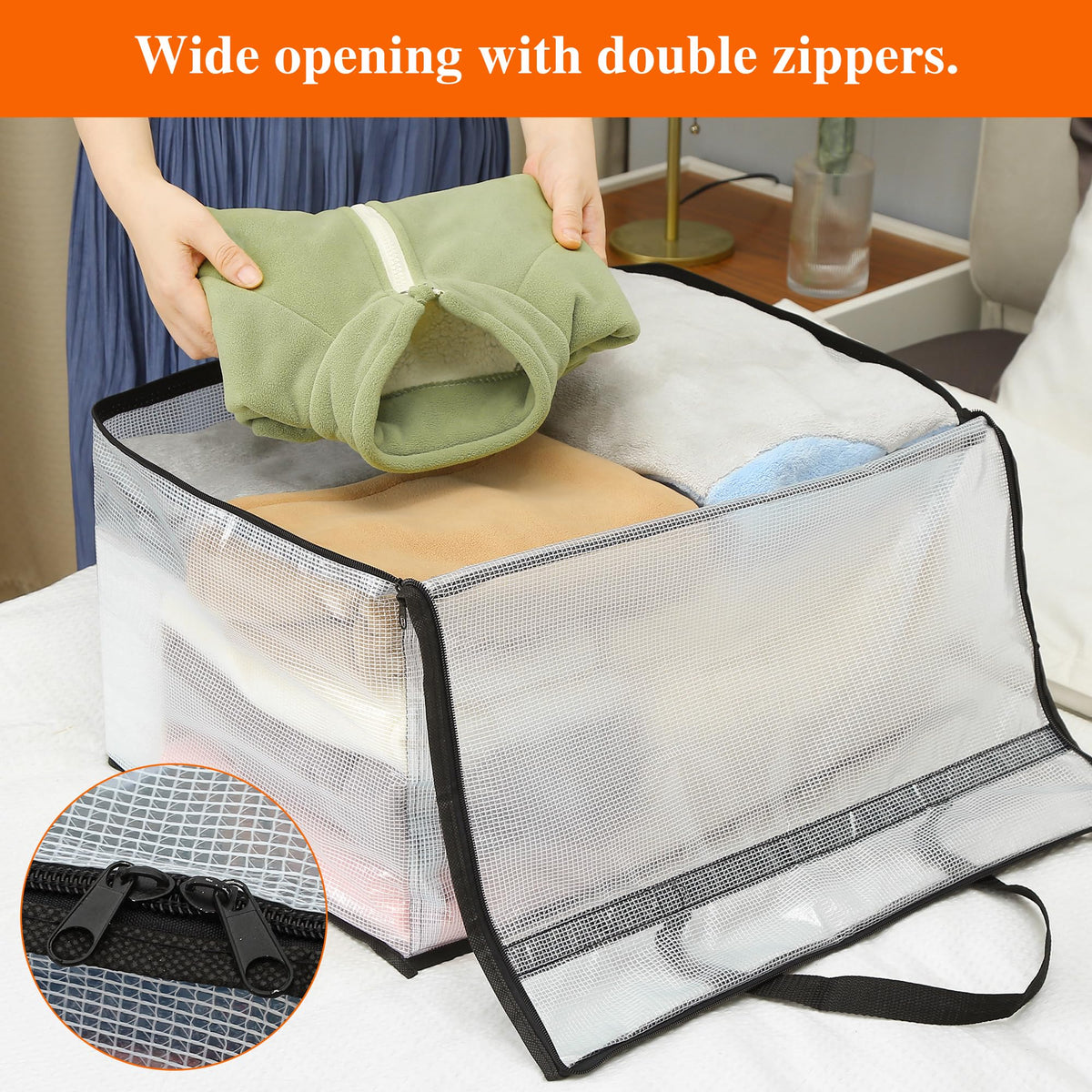 Vieshful 3 Pack 60L Clear Clothes Storage Bag with Handles