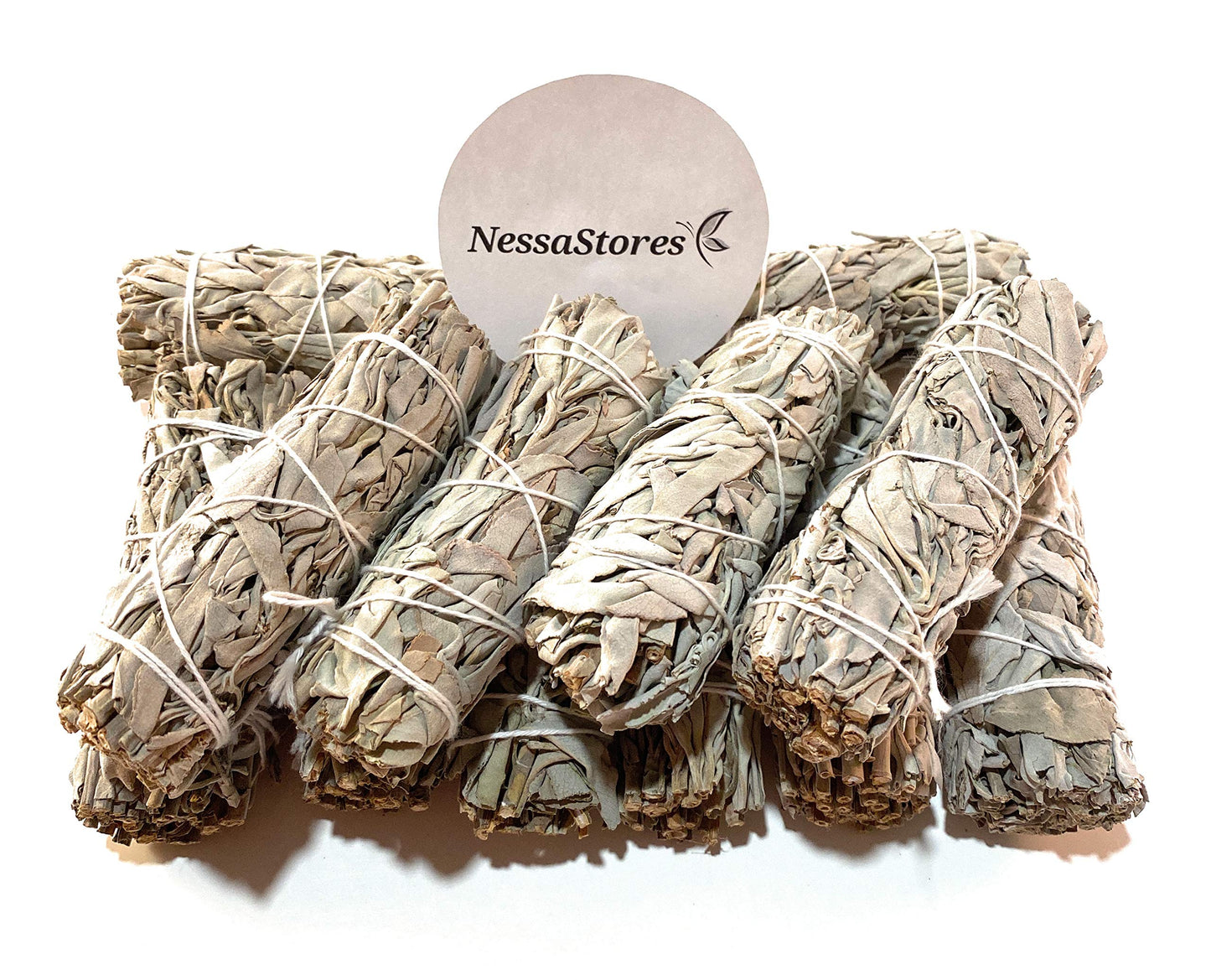 NessaStores 16 pcs California White Sage Smudge Sticks, 4-Inch Hand Tied, All Natural, Ethically Sourced for Home Cleansing, Stress Relief, & Clearing