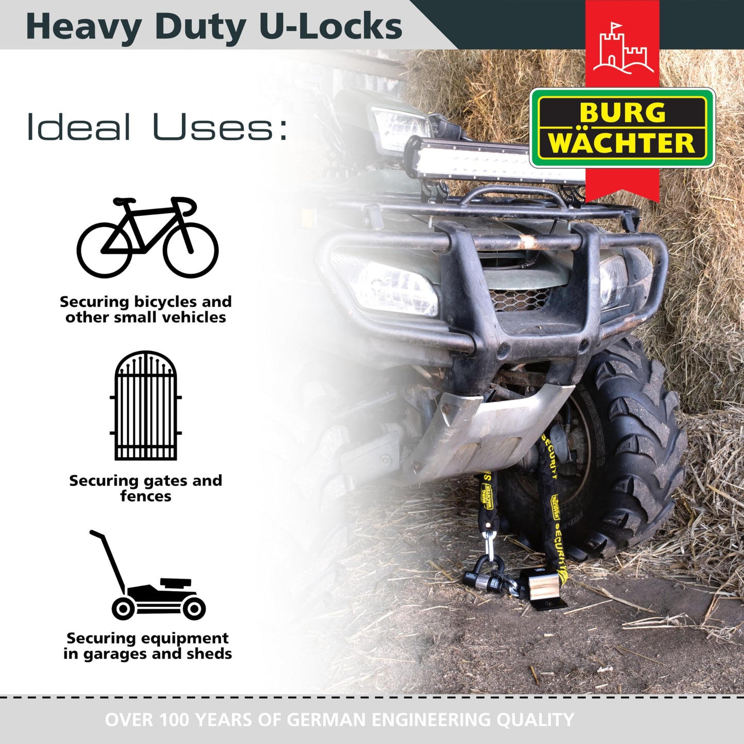 Burg-W?chter 100D Quadra Sold Secure Gold Pack, Black, Quad Keyed Alike U Locks
