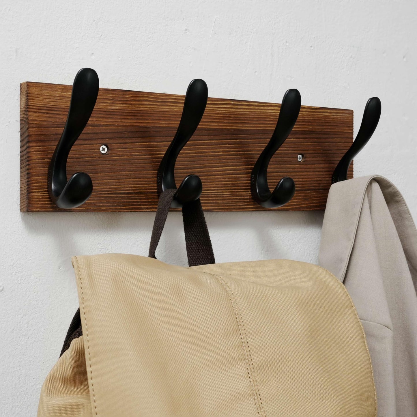 HONSKY Wooden Coat Rack Wall Mounted with 4 Double Hooks, Wall Mounted Clothes Rack Organizer for Jackets/Hats/Scarves