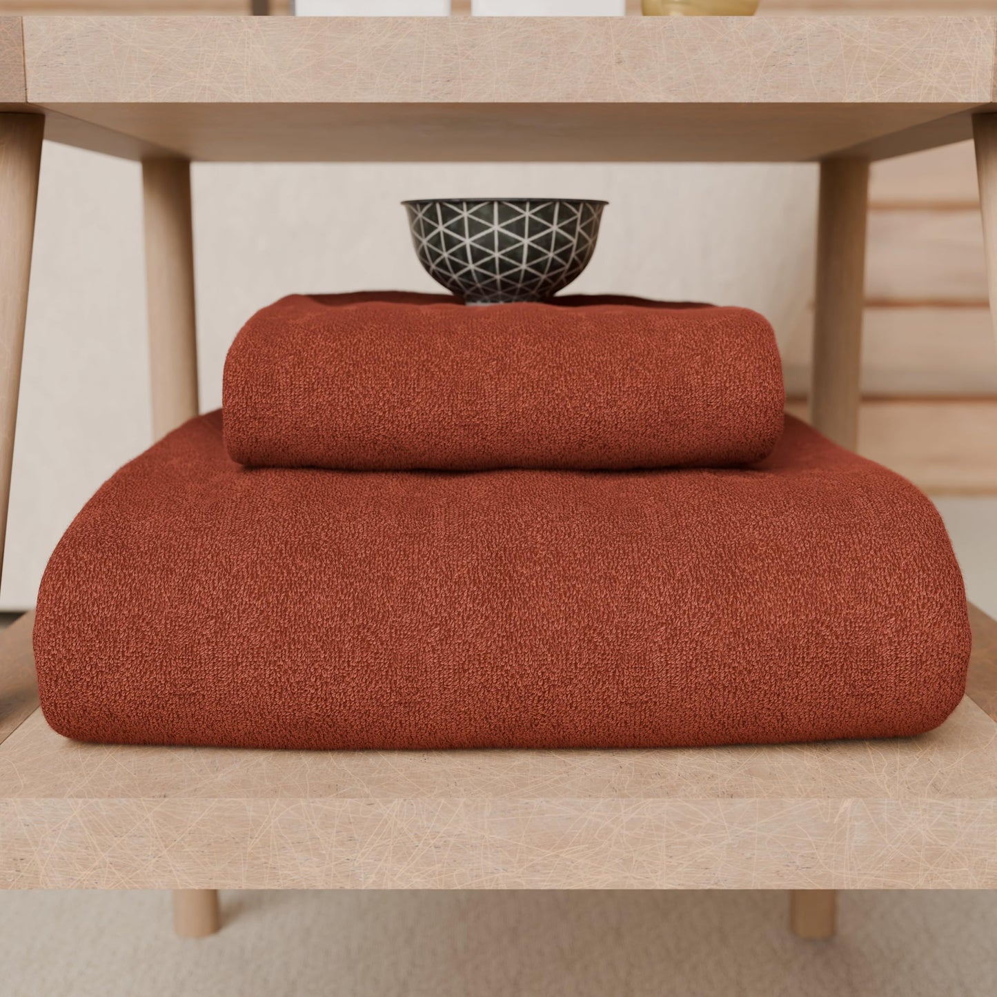PETTI Artigiani Italiani - 100% Cotton Terry Bath Towels, 1+1 Towel Set, 2 Pieces 1 Face Towel and 1 Hand Towel, Terra Cotta Towels