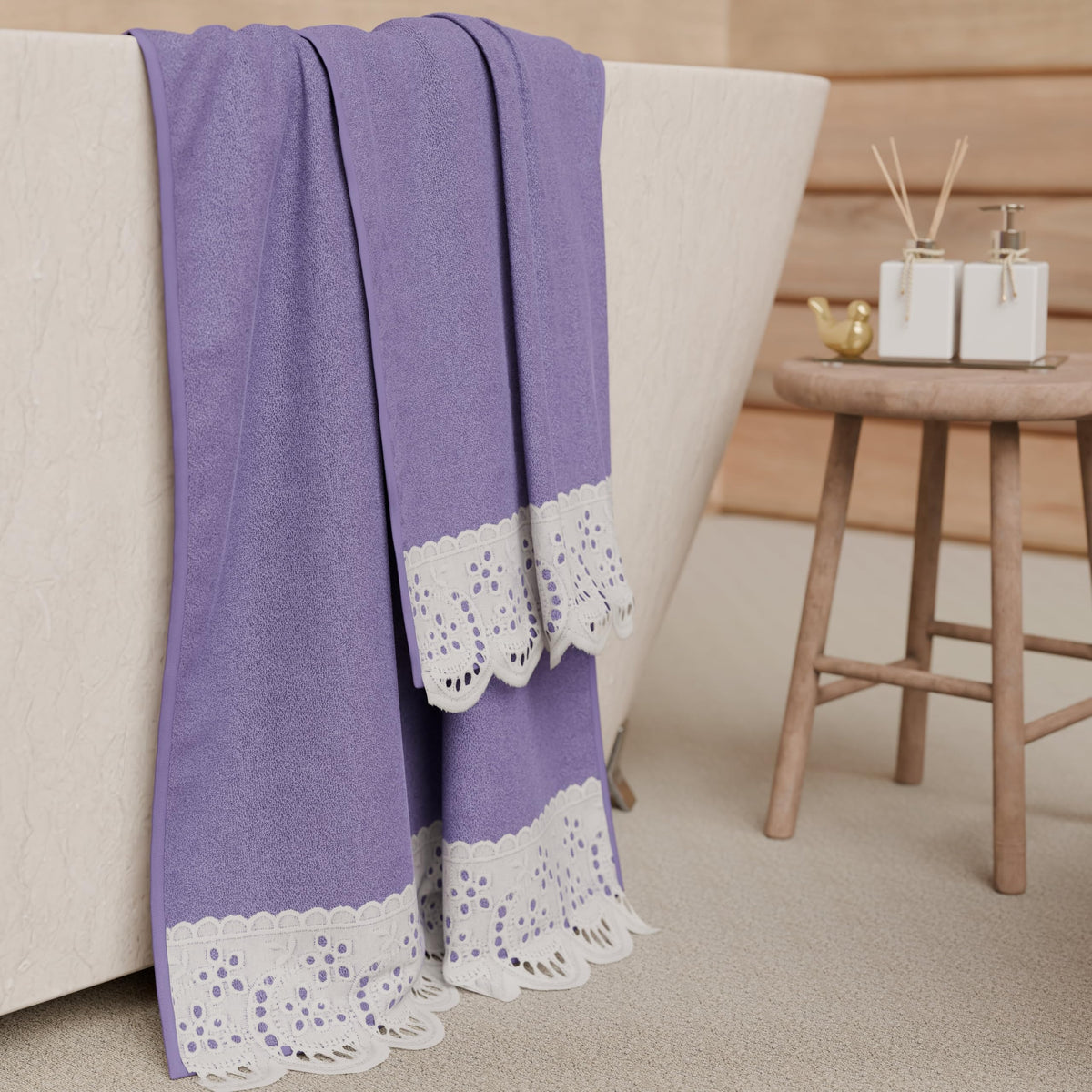 PETTI Artigiani Italiani - 100% Cotton Terry Bath Towels, 1+1 Towel Set, 2 Pieces 1 Face Towel and 1 Hand Towel, Lilac