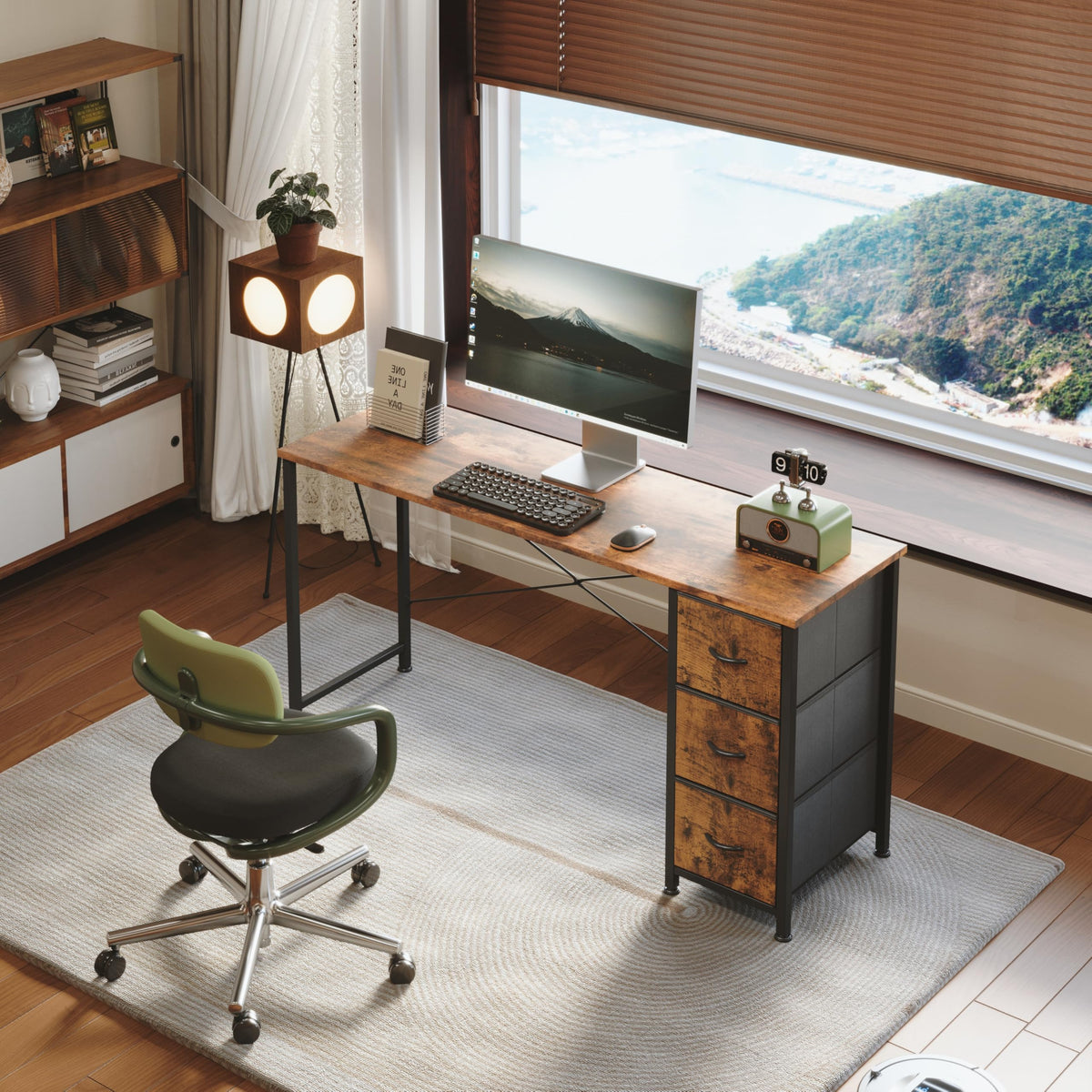 KitMent 120cm Wide Desk, Small Computer Desk with 3 Drawers, Home Office Desk with Adjustable Feet and Sturdy Frame