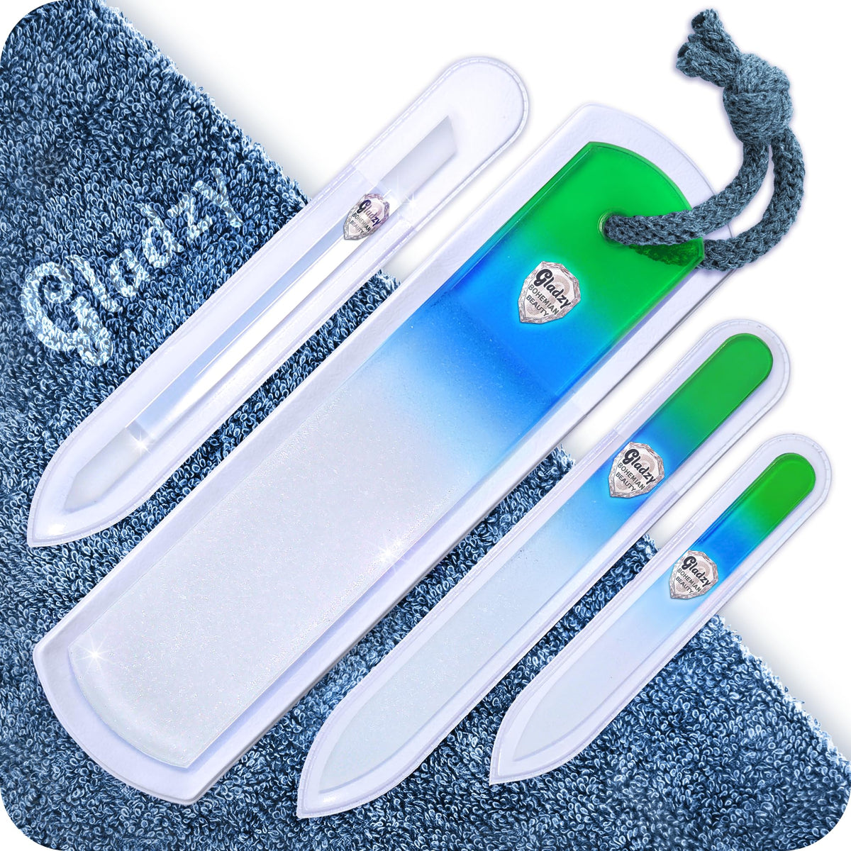 Genuine Czech Glass Nail File Set - Two-Sided Different Grit Surface, Callus Remover Foot Rasp, Cuticle Pusher, Manicure & Pedicure, EU Quality by