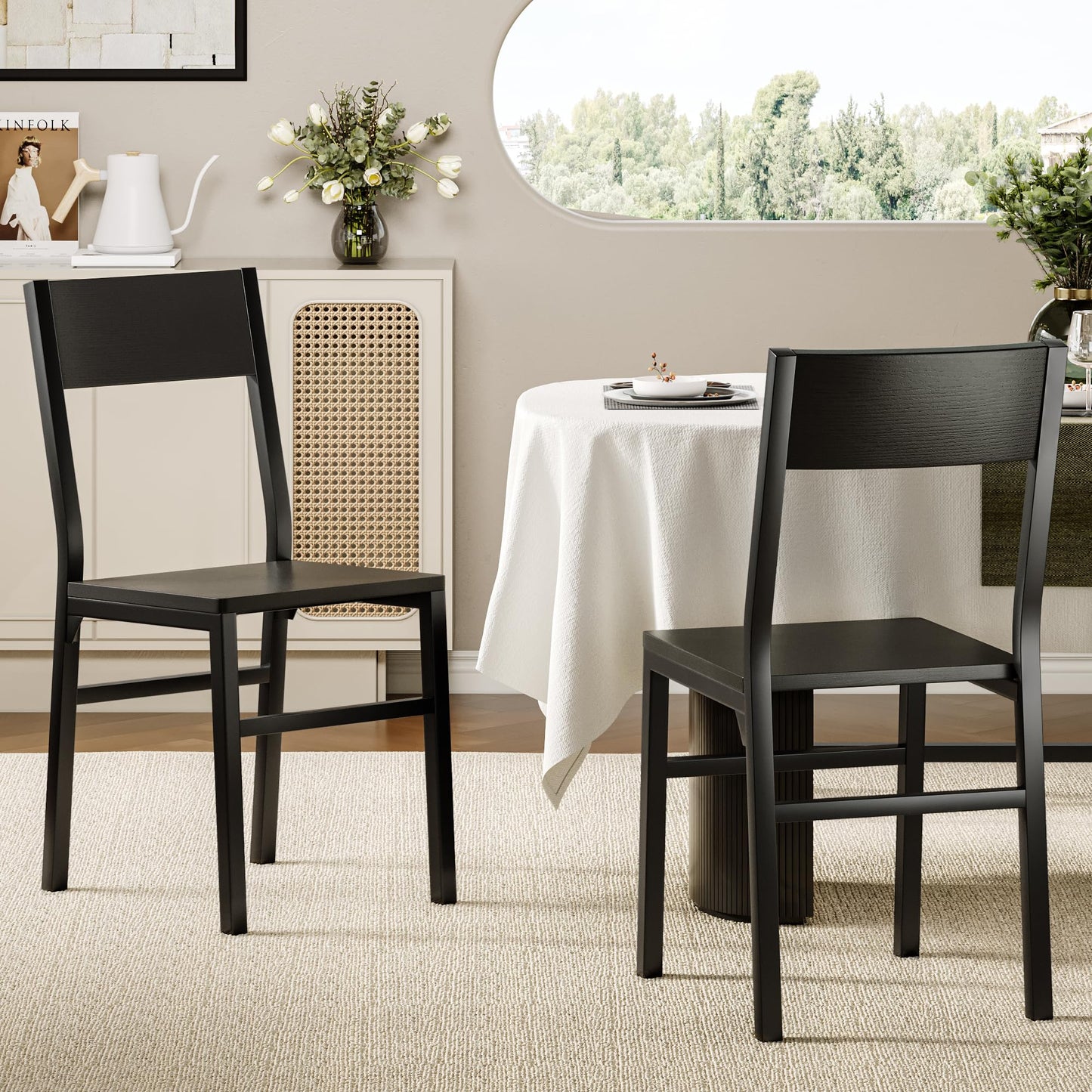 Feonase Dining Chairs Set of 4, Dining Room Chairs with 2 Ergonomic Chairs & 2 Benches, MDF Board and Metal Frame, Kitchen Chairs for Home, Apartment