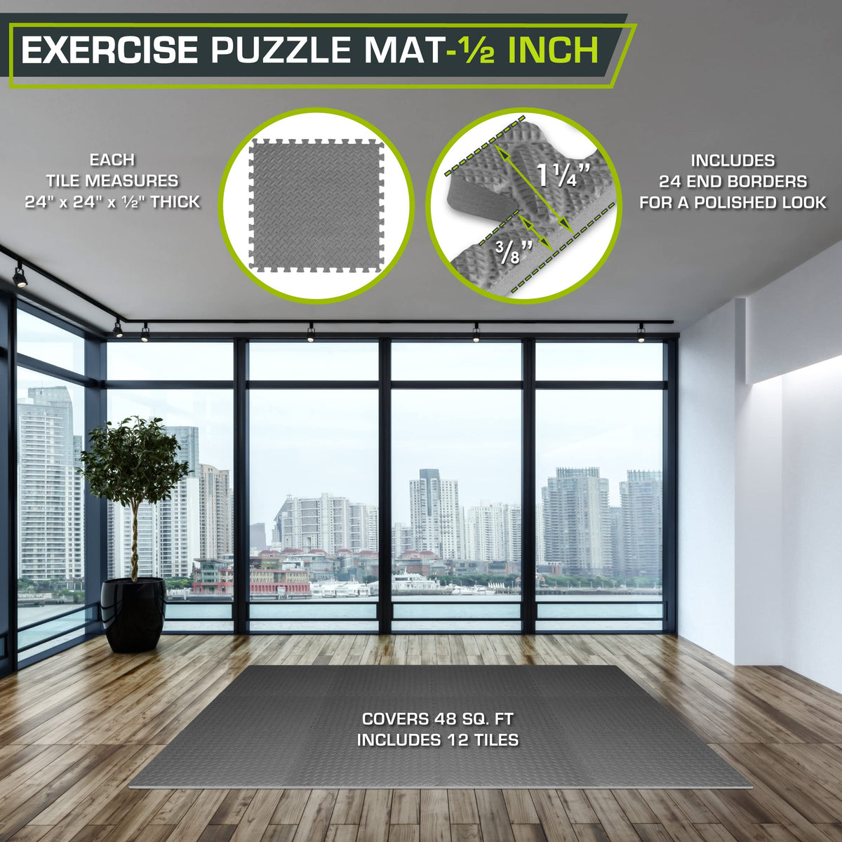 ProsourceFit Puzzle Exercise Mat ? in, EVA Interlocking Foam Floor Tiles for Home Gym, Mat for Home Workout Equipment, Floor Padding for Kids, Grey,