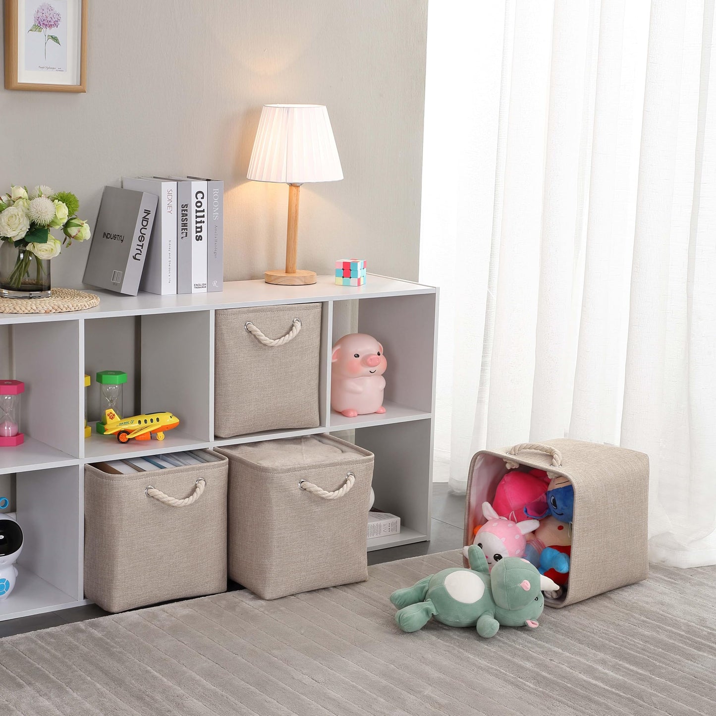 Mangata 28x28x28cm Cube Storage Boxes 4Pcs Light Khaki Foldable Baskets