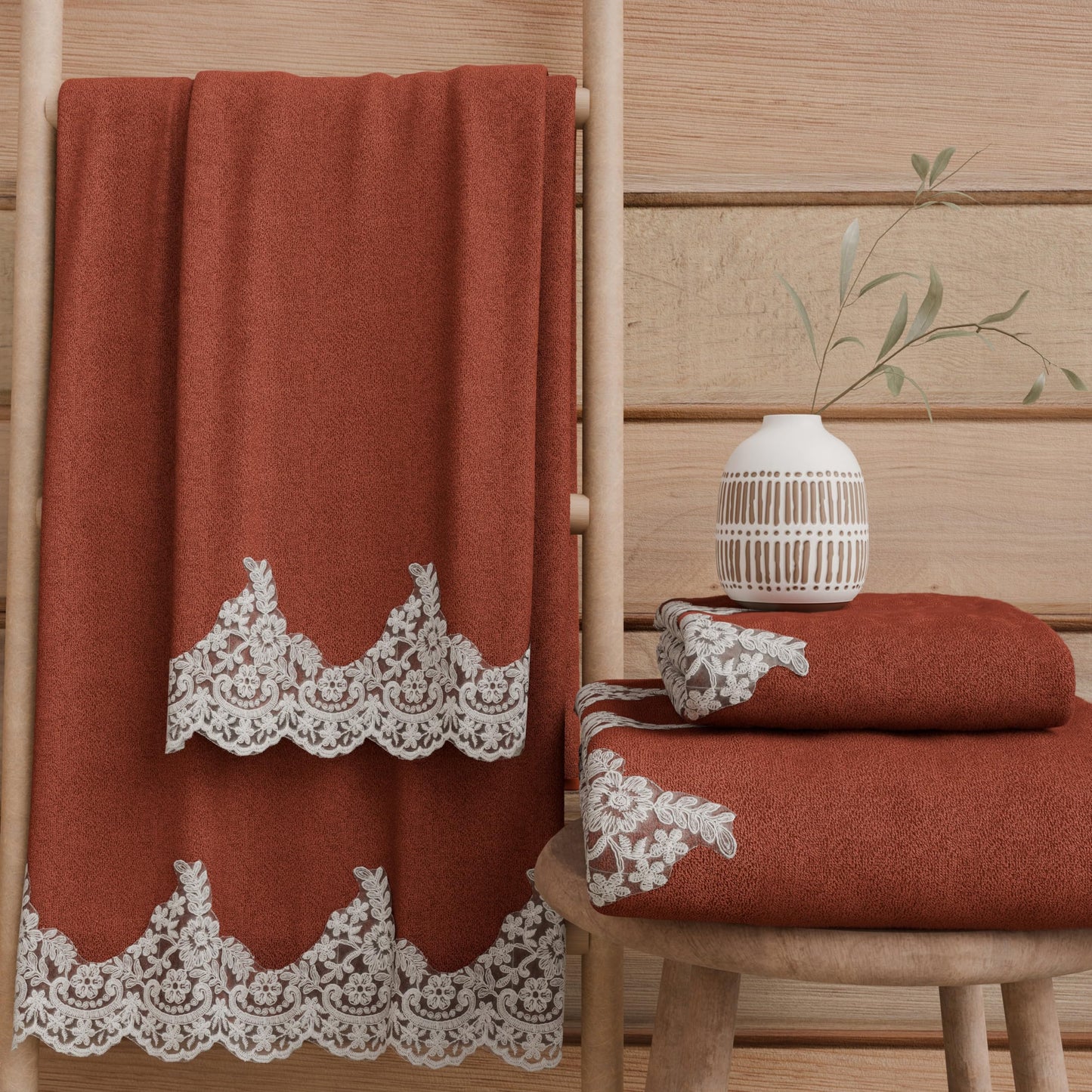 PETTI Artigiani Italiani - 100% Cotton Terry Bath Towels, 1+1 Towel Set, 2 Pieces 1 Face Towel and 1 Hand Towel, Terracotta