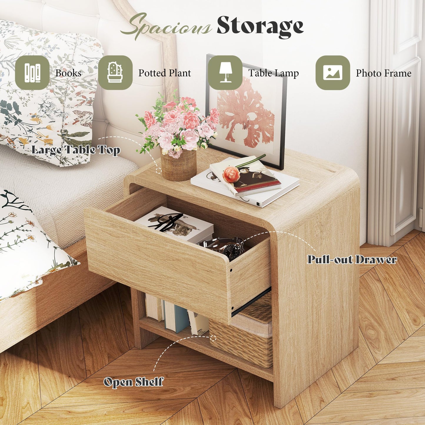 LUXOAK Bedside Tables, Oak Effect, Set of 2
