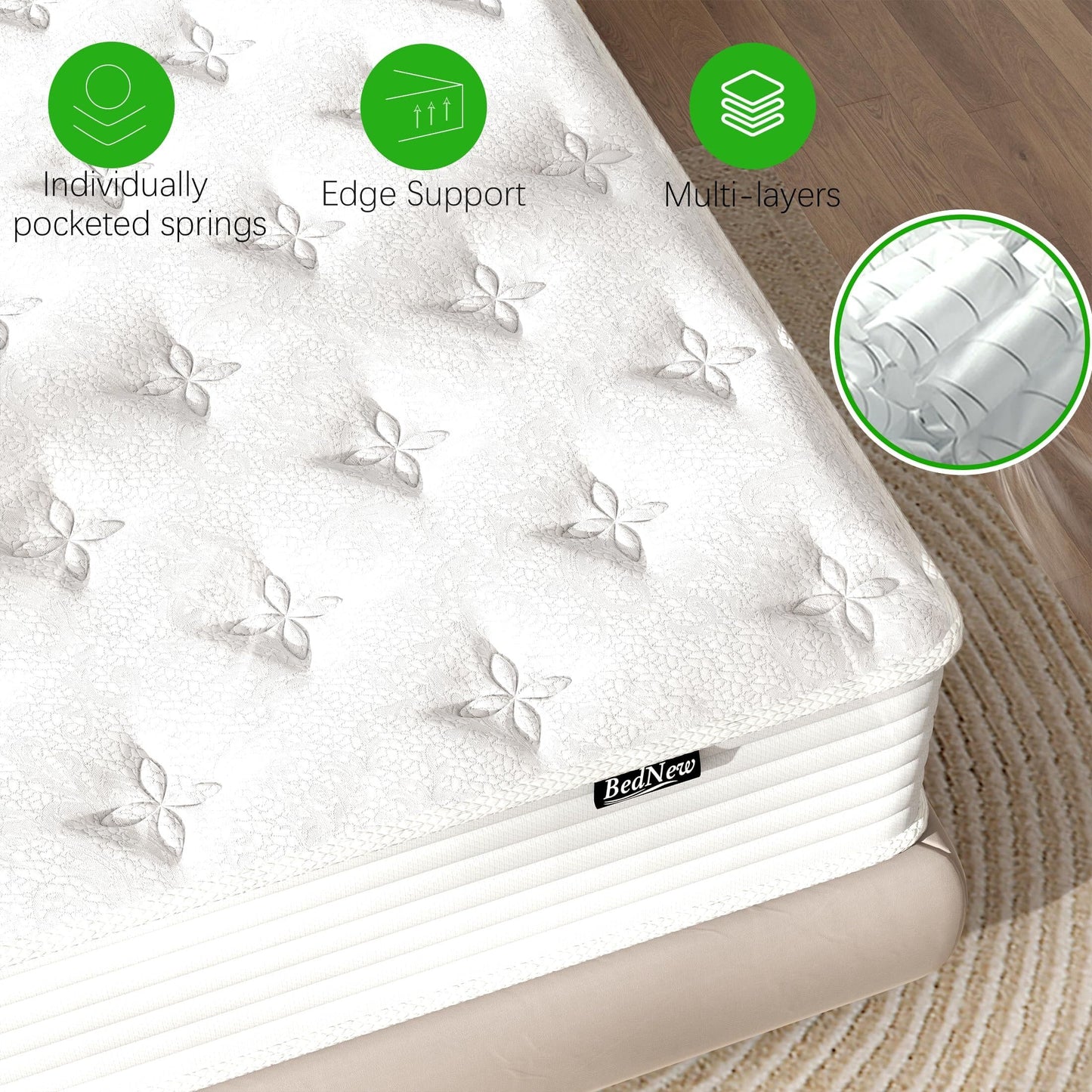 Bednew Small Single Mattress, 12 inch Medium-Firm Hybrid Mattress with Memory Foam & Pocket Springs