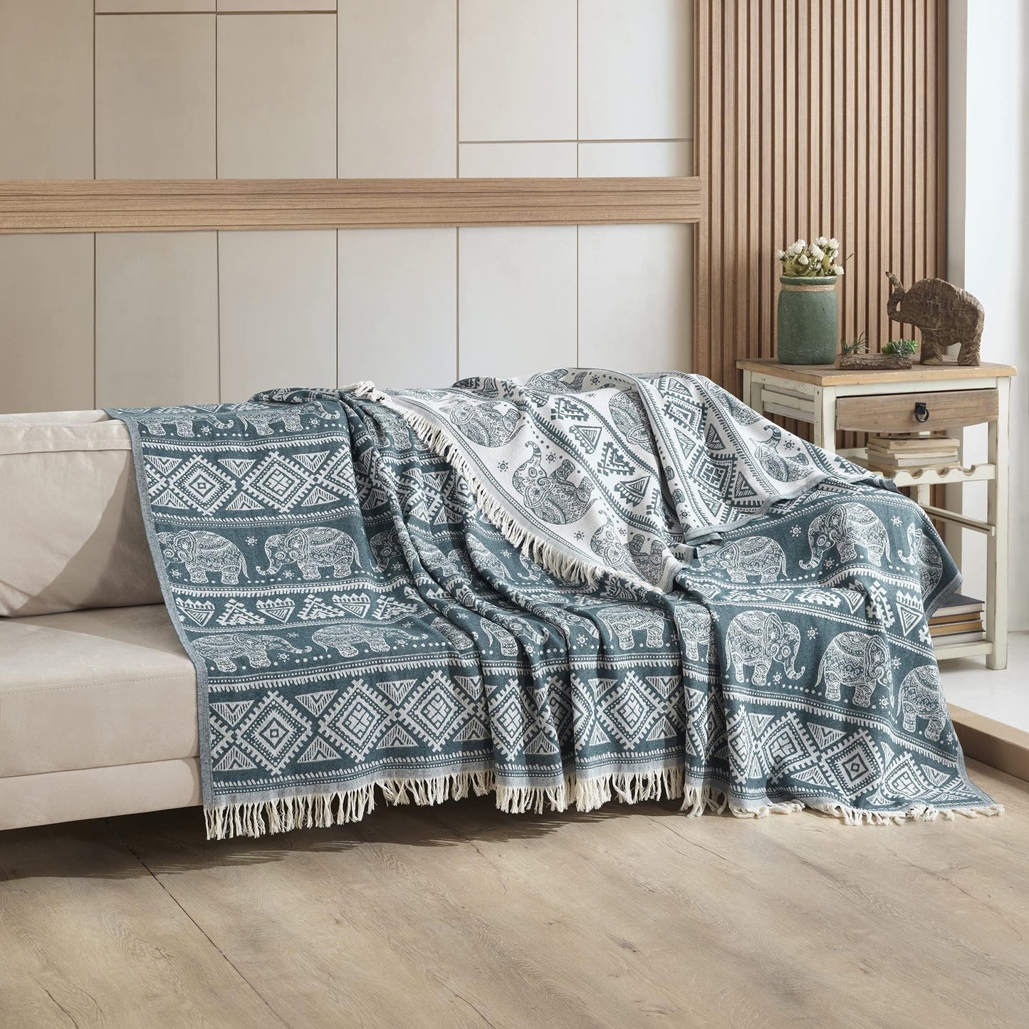 Milam London Boho Throw Blanket | Bohemian Throws For King Size Beds | Reversible Bohemian Bedding | Sofa Throw Large 3 Seater | King Size Bedspread