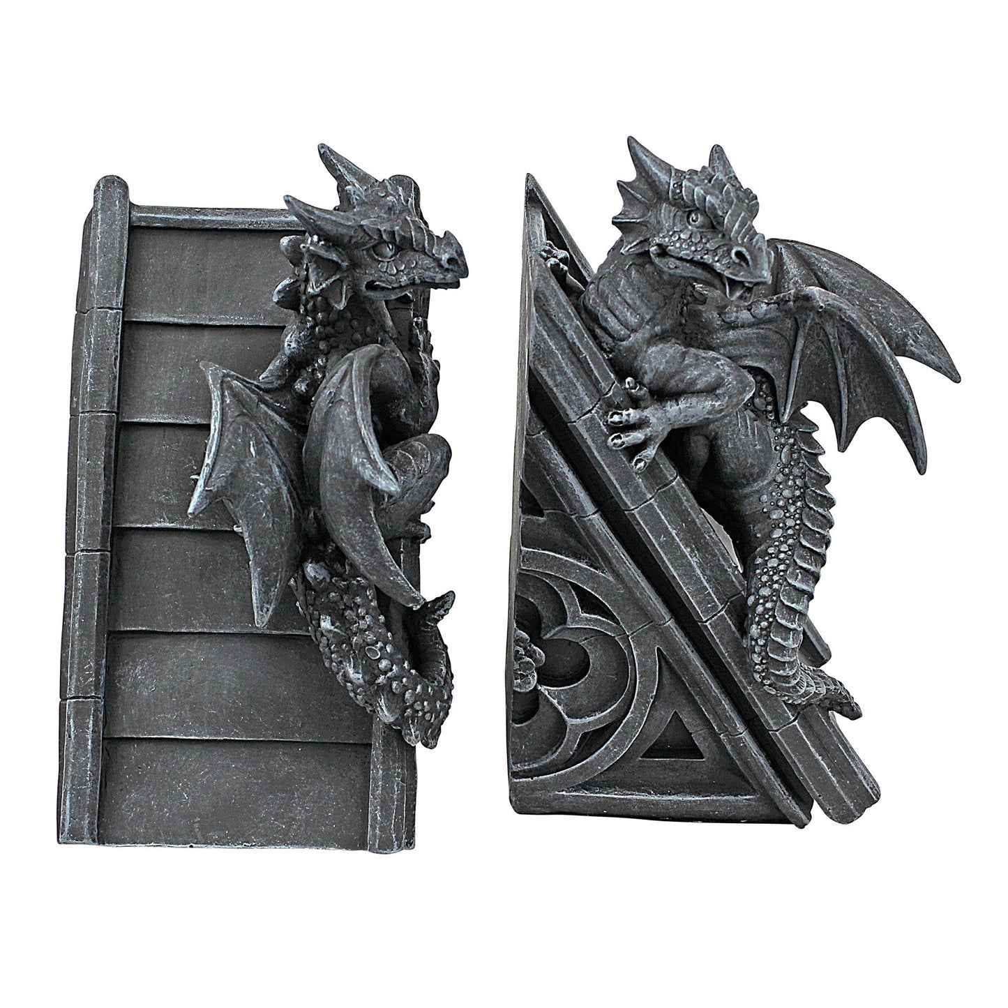 Design Toscano CL55773 Castle Dragon Gothic Decor Decorative Bookend Statues, 20.25 cm, Set of Two , Polyresin, Grey Stone