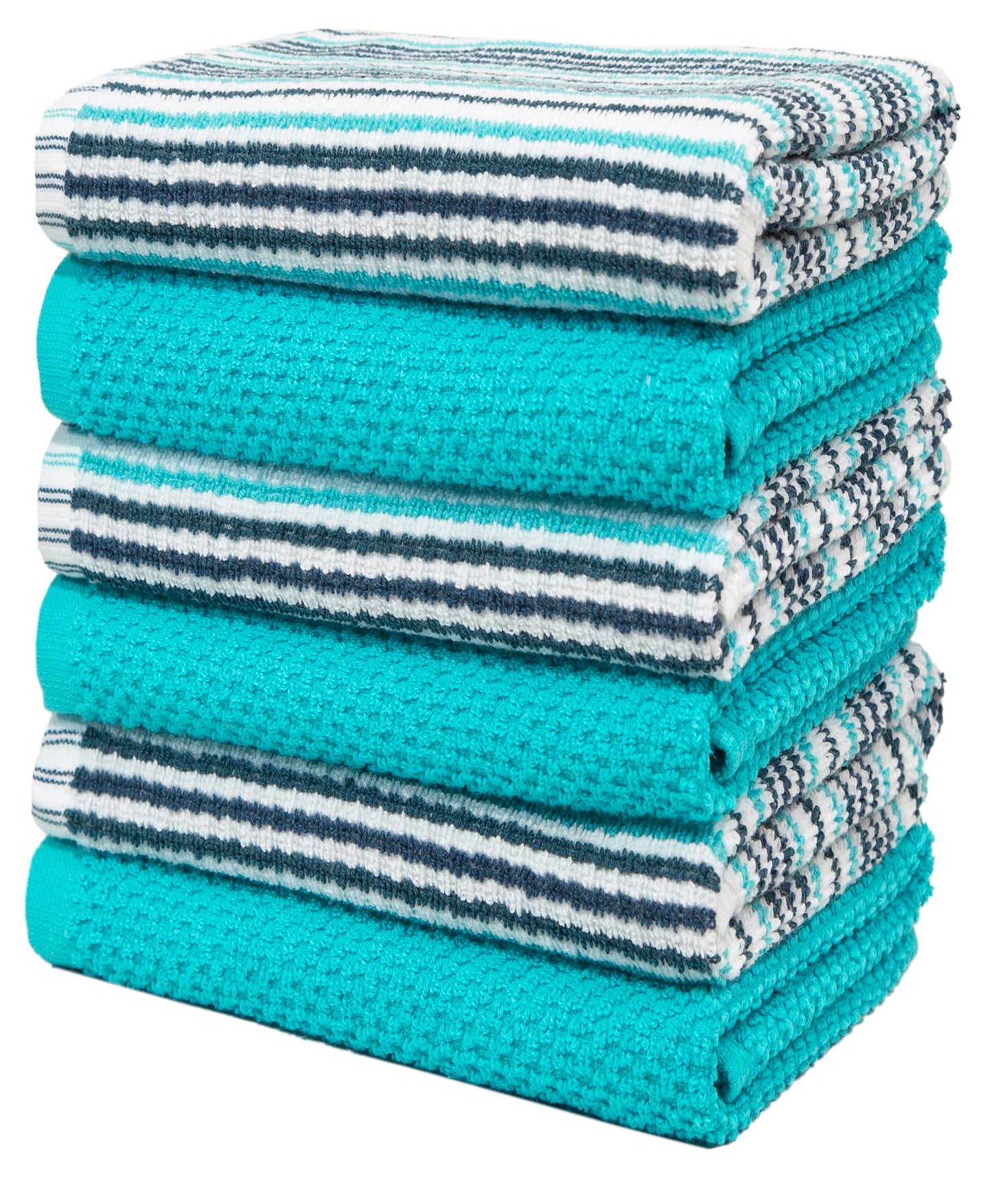 Bumble Towels Pack of 6 Large Kitchen Towels with Popcorn Texture, Striped and Plain, 40 x 66 cm, Made of Thick, Cuddly 100% Ringspun Cotton