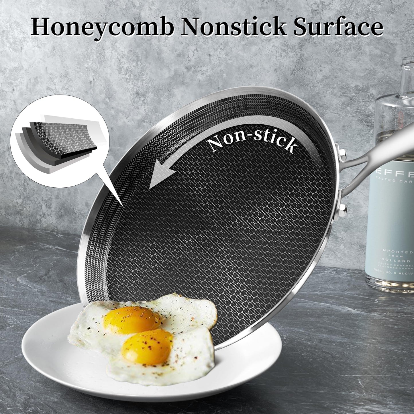 Innerwell Stainless Steel Crepe Pan 26 cm, Nonstick Stainless Steel Honeycomb Coating Pancake Pan, Non Stick Flat Skillet Tawa Dosa Tortilla Griddle