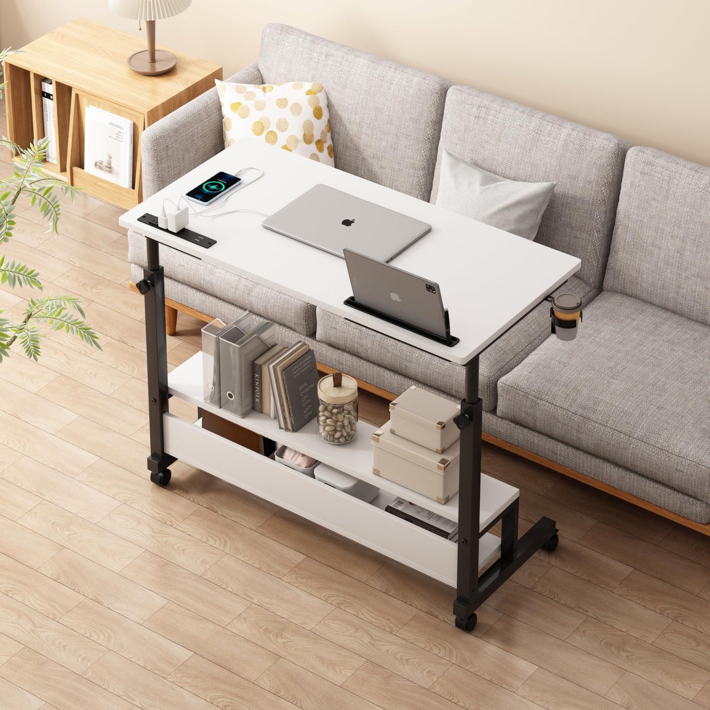 Flrrtenv Computer Desk with 9 Drawers & LED Light, 120 x 50 cm Home Office Desk with Storage & Power Outlets USB Type-C