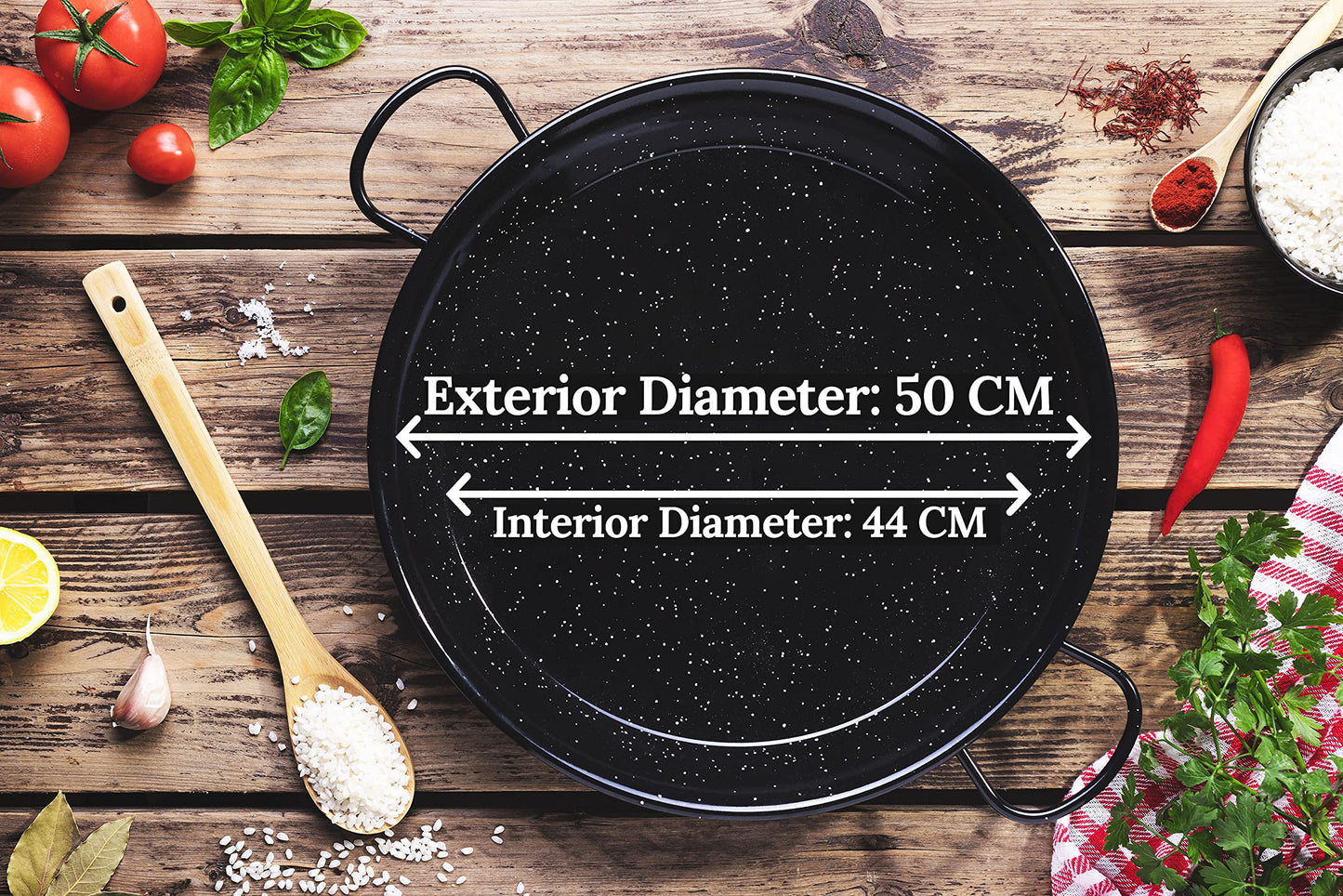 Alises - Enamelled Carbon Steel Pan (Naturally Non-Stick) Paella Pan 50 cm - Paella Pan Regular 50 cm