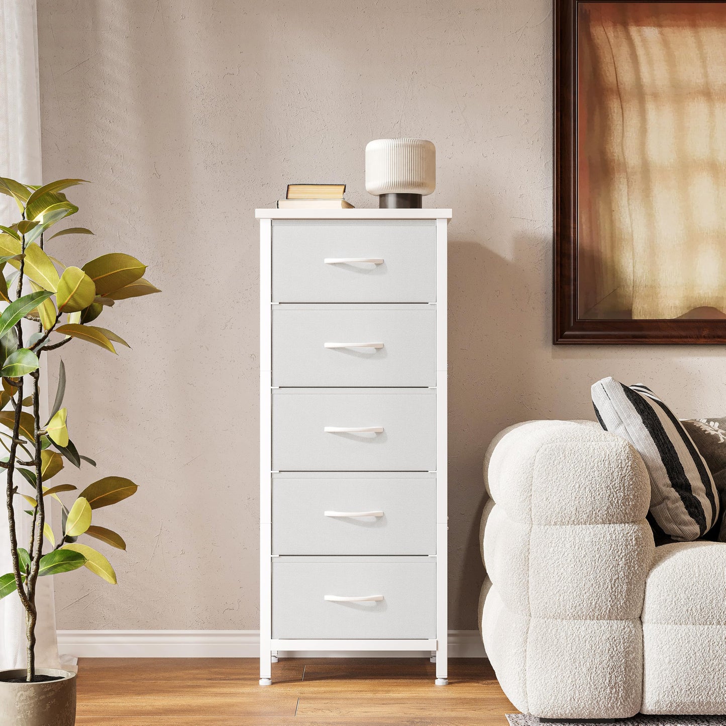 KitMent 5 Drawers Chest of Drawers Bedroom, 119cm Tall Dresser for Closet, Small Fabric Storage Cabinet Organiser Drawer for Living Room, Entryway