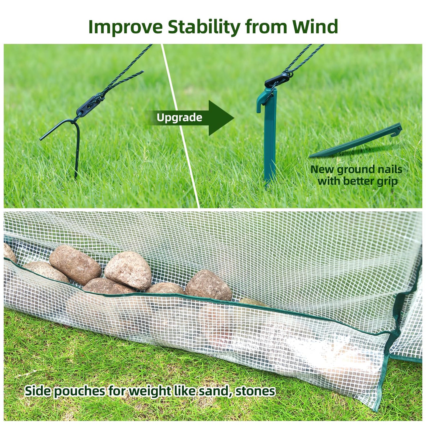 Ohuhu Portable Tunnel Greenhouse Outdoor: Heavy Duty Walk in Green House with Mesh Windows Durable Plastic PE Cover for Outside, 1.8x1.8x2m, White
