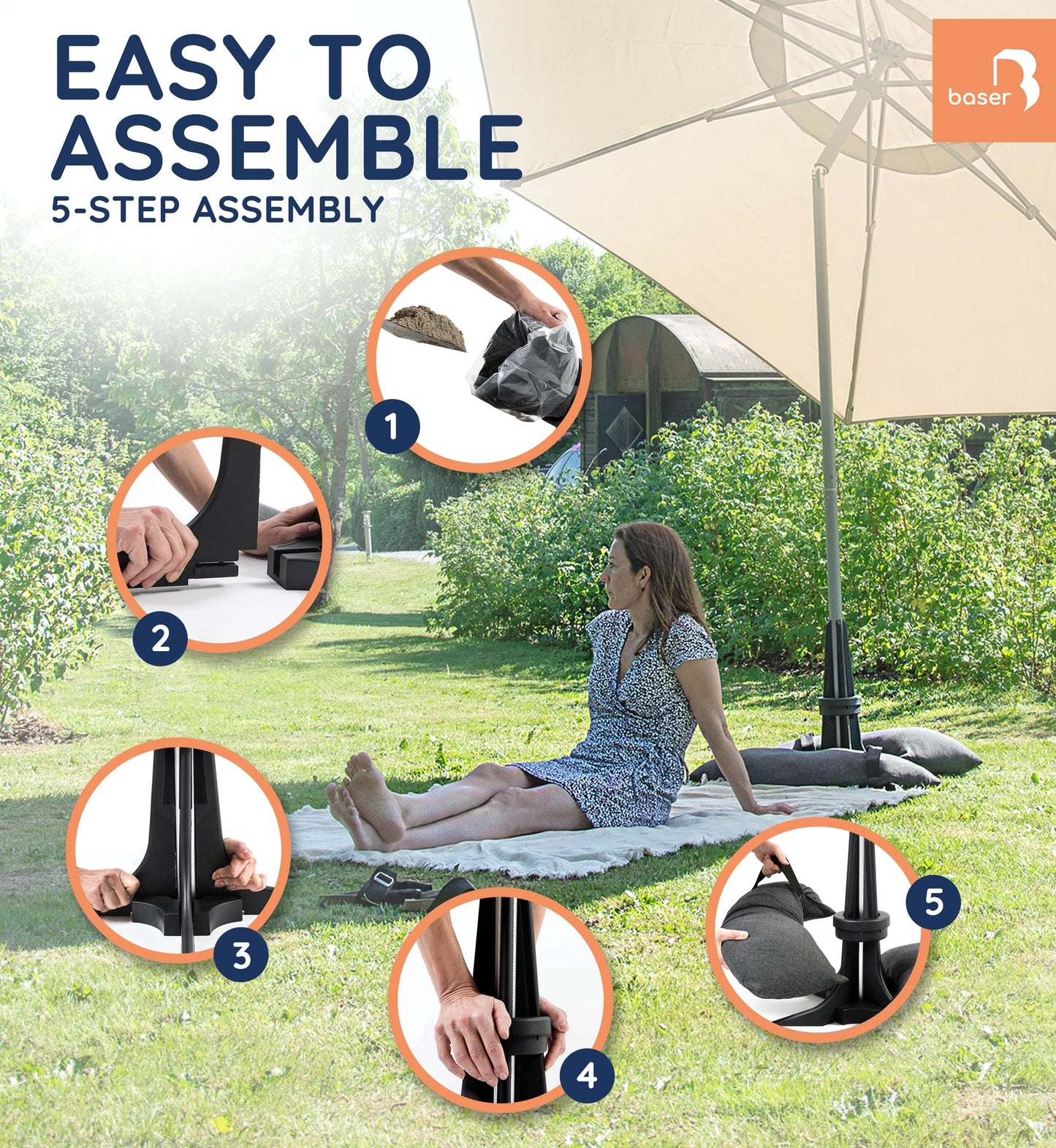 Baser Parasol Base with fillable Sandbag weights 30 KG, up to 3.3 M Parasol, Made of Recycled Materials in Denmark