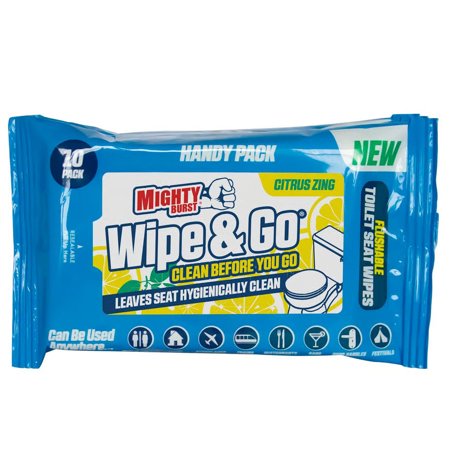 Pure Air Mighty Burst Wipe & Go Toilet Seat Wipes 3 x 10 pack, New
