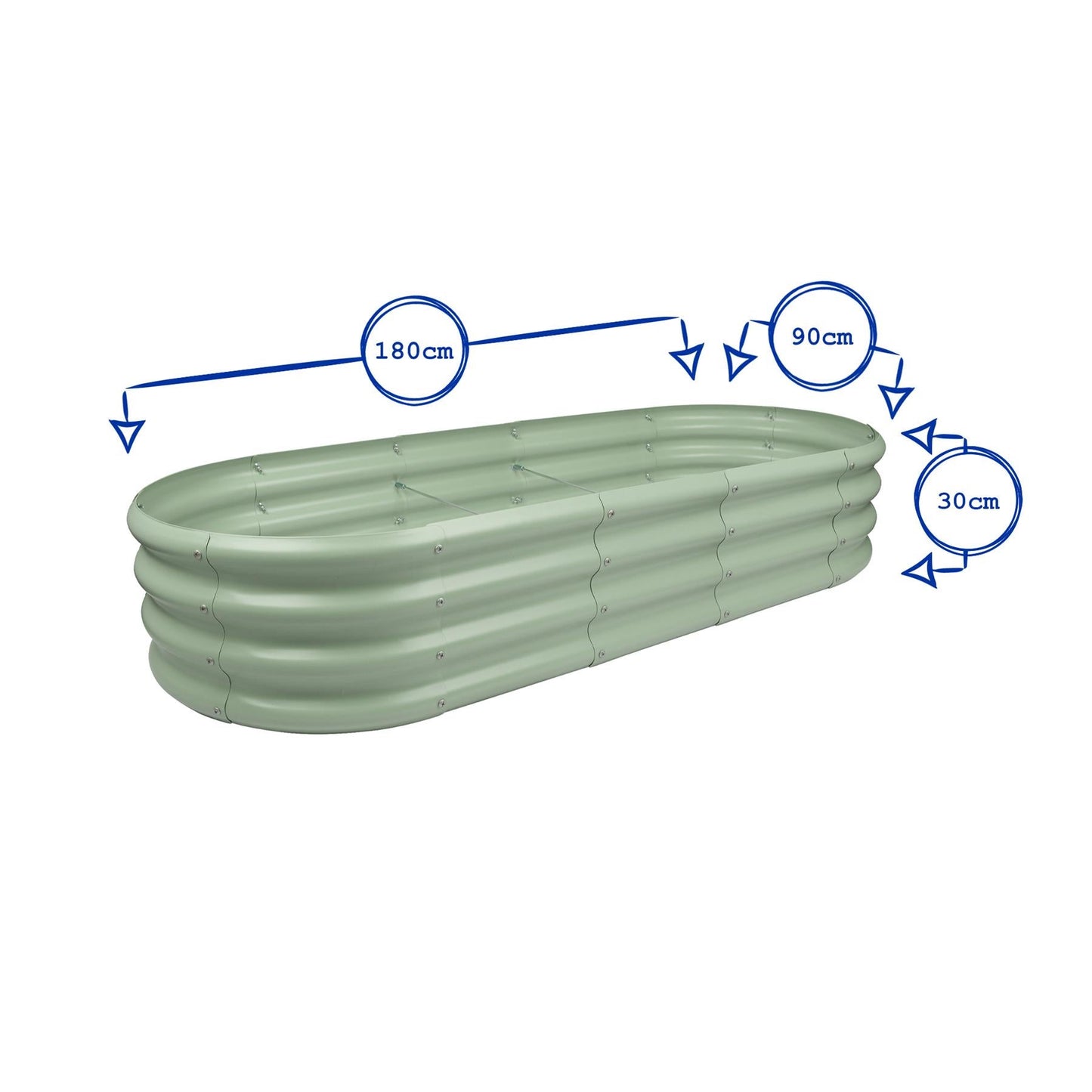 180cm x 90cm Rounded Galvanised Steel Raised Garden Bed