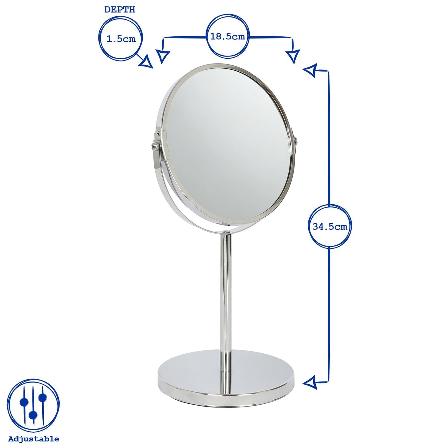 18.5cm x 34.5cm Chrome Pedestal Mirror