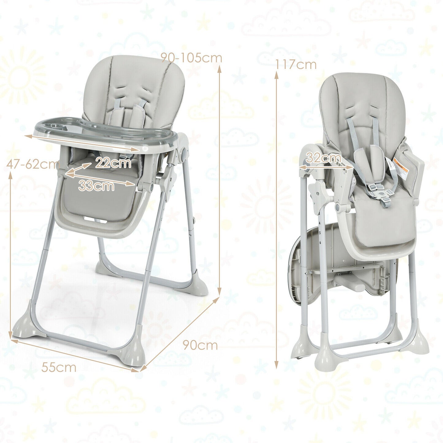 Folding High Chair-Beige