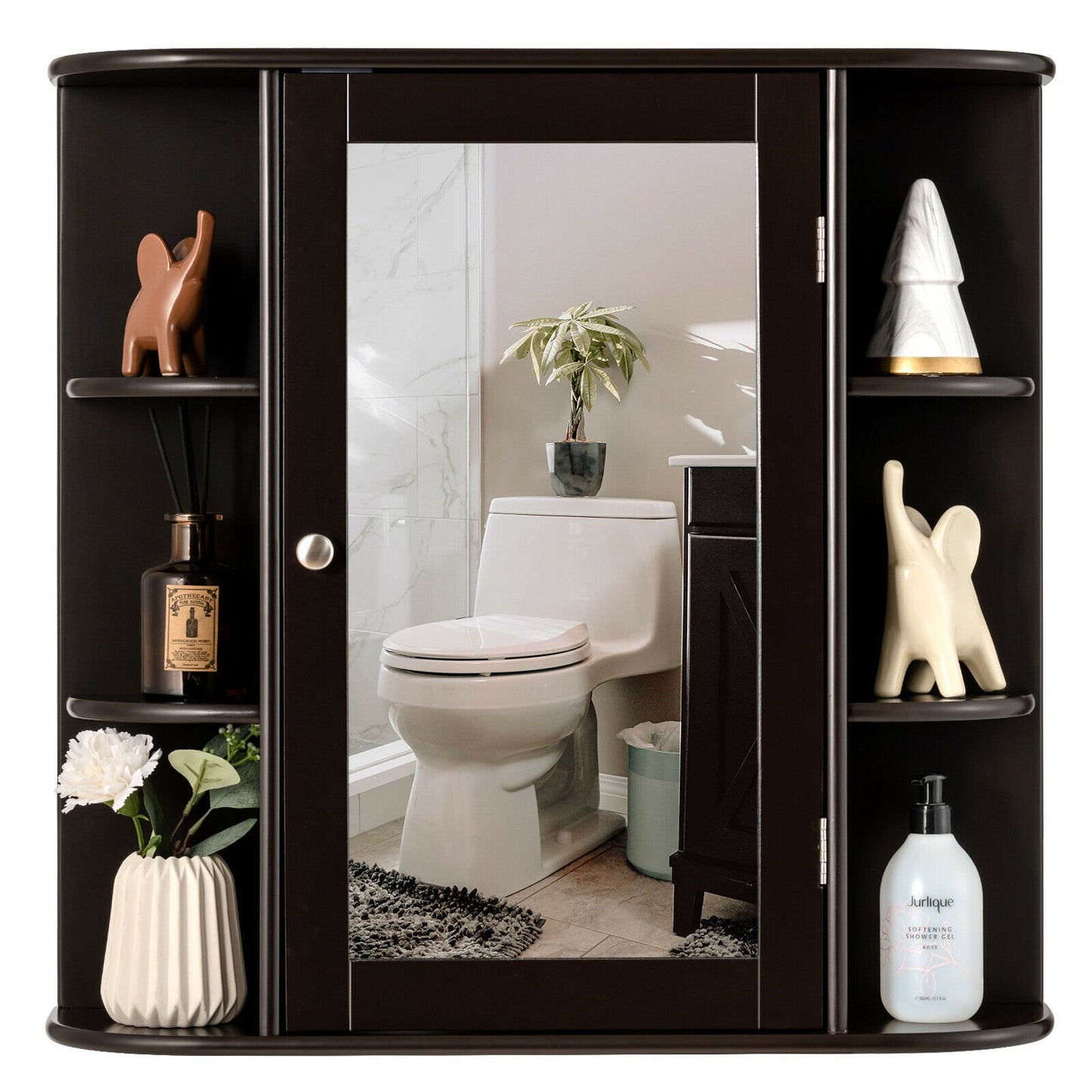 3-Tier Mirrored Wall Mounted Bathroom Cabinet-Grey